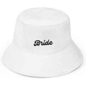 🆕Women White Cotton Bucket Hat Bridal Shower Engagement Party Accessory